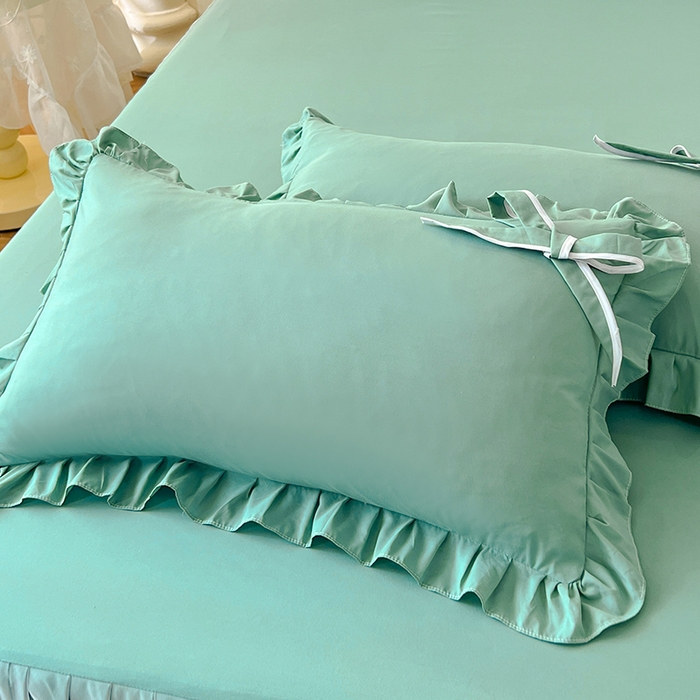 91家纺网 家纺一手货源 找家纺 后庭寝室 2025新款亲肤舒适柔软亲肤花边蝴蝶结四件套-如愿 如愿-绿色