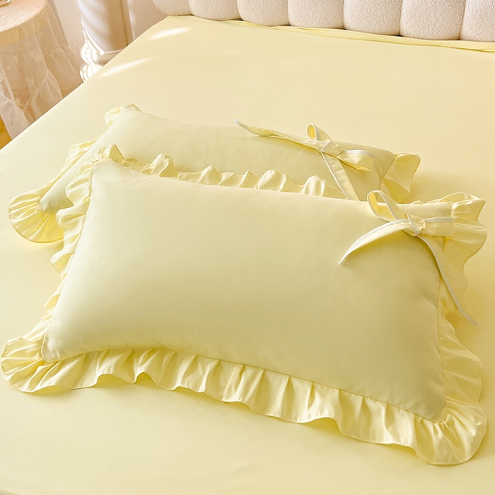 91家纺网 家纺一手货源 找家纺 后庭寝室 2025新款亲肤舒适柔软亲肤花边蝴蝶结四件套-如愿 如愿-米黄