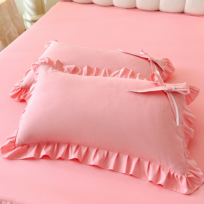 91家纺网 家纺一手货源 找家纺 后庭寝室 2025新款亲肤舒适柔软亲肤花边蝴蝶结四件套-如愿 如愿-粉玉