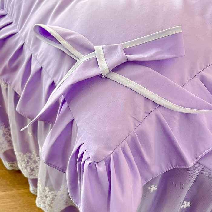 91家纺网 家纺一手货源 找家纺 后庭寝室 2025新款亲肤舒适柔软亲肤花边蝴蝶结四件套-如愿 如愿-浅紫