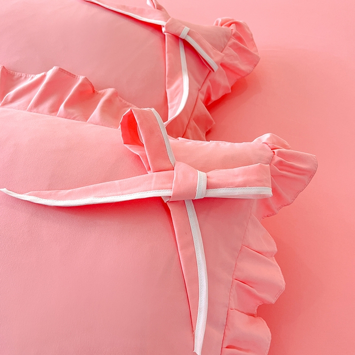 91家纺网 家纺一手货源 找家纺 后庭寝室 2025新款亲肤舒适柔软亲肤花边蝴蝶结四件套-如愿 如愿-粉玉