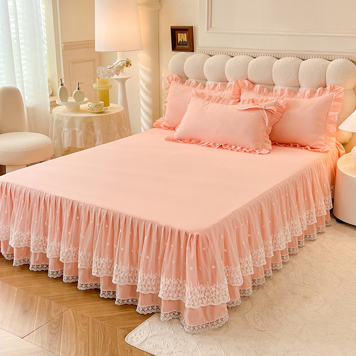 91家纺网 家纺一手货源 找家纺 后庭寝室 2025新款亲肤舒适柔软亲肤花边蝴蝶结四件套-如愿 如愿-玉色