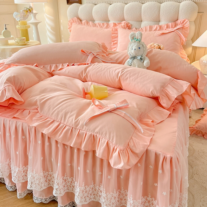 后庭寝室 2025新款亲肤舒适柔软亲肤花边蝴蝶结四件套-如愿 如愿-玉色