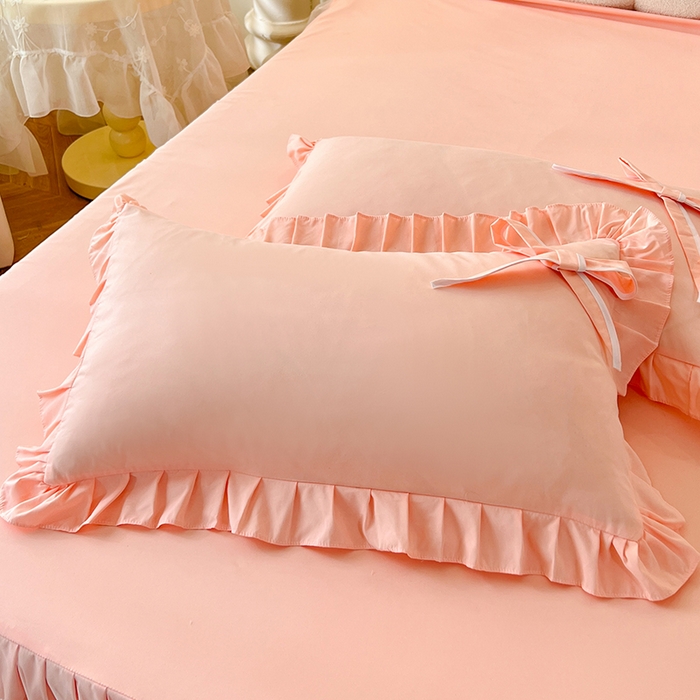 91家纺网 家纺一手货源 找家纺 后庭寝室 2025新款亲肤舒适柔软亲肤花边蝴蝶结四件套-如愿 如愿-玉色