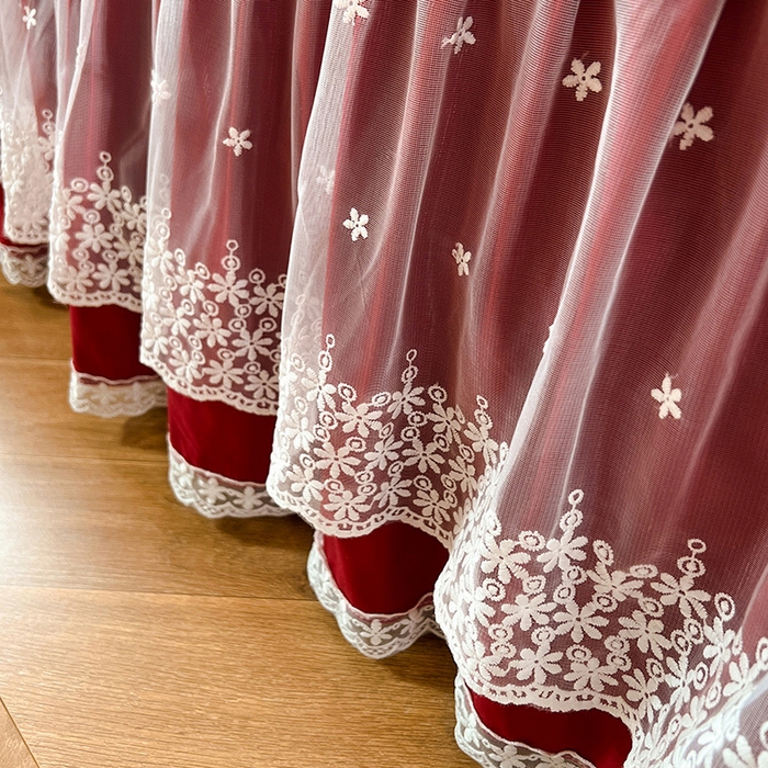 91家纺网 家纺一手货源 找家纺 后庭寝室 2025新款亲肤舒适柔软亲肤花边蝴蝶结四件套-如愿 如愿-酒红