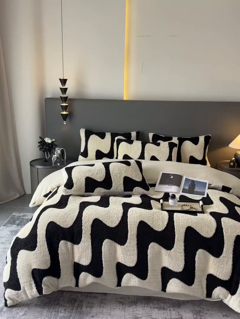 91家纺网 家纺一手货源 找家纺 七七家纺 2025新款牛奶绒微米绒毛绒保暖四件套-墨画系列 墨韵涟漪