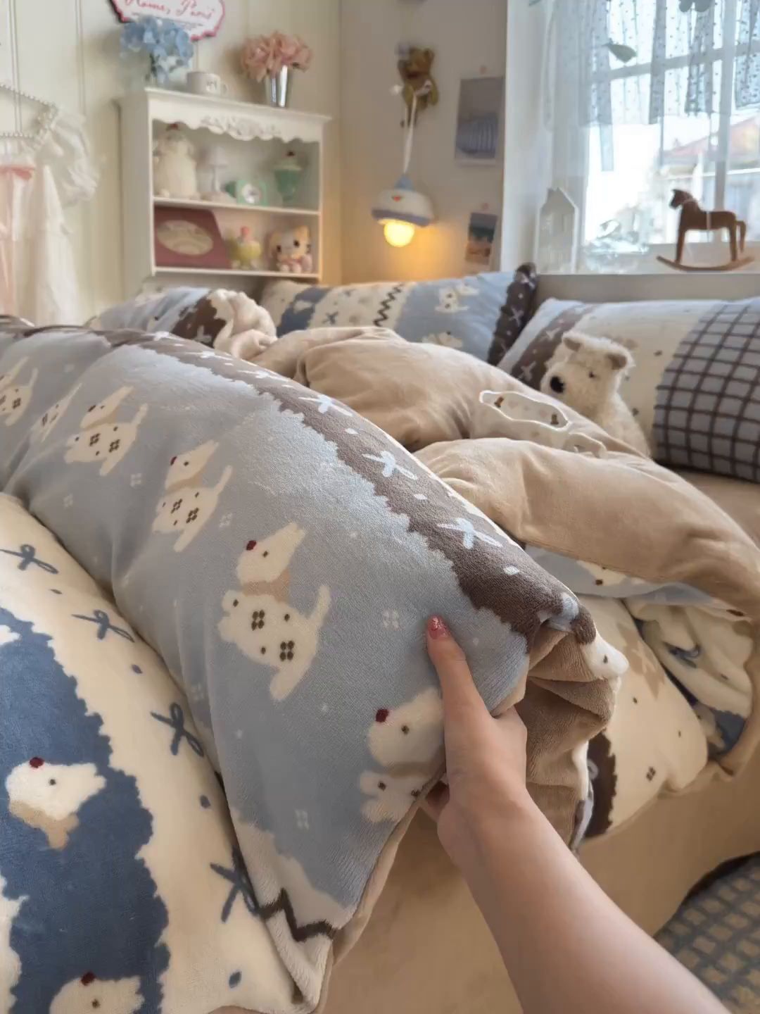 91家纺网 家纺一手货源 找家纺 （总）罗亿家纺 2025新款ins小清新少女奶油卡通可爱加厚200克牛奶绒四件套【3.6公斤】（小红书推荐）