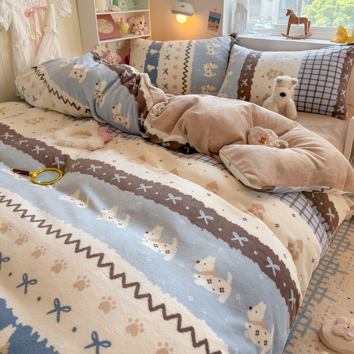 91家纺网 家纺一手货源 找家纺 （总）罗亿家纺 2025新款ins小清新少女奶油卡通可爱加厚200克牛奶绒四件套【3.6公斤】（小红书推荐）