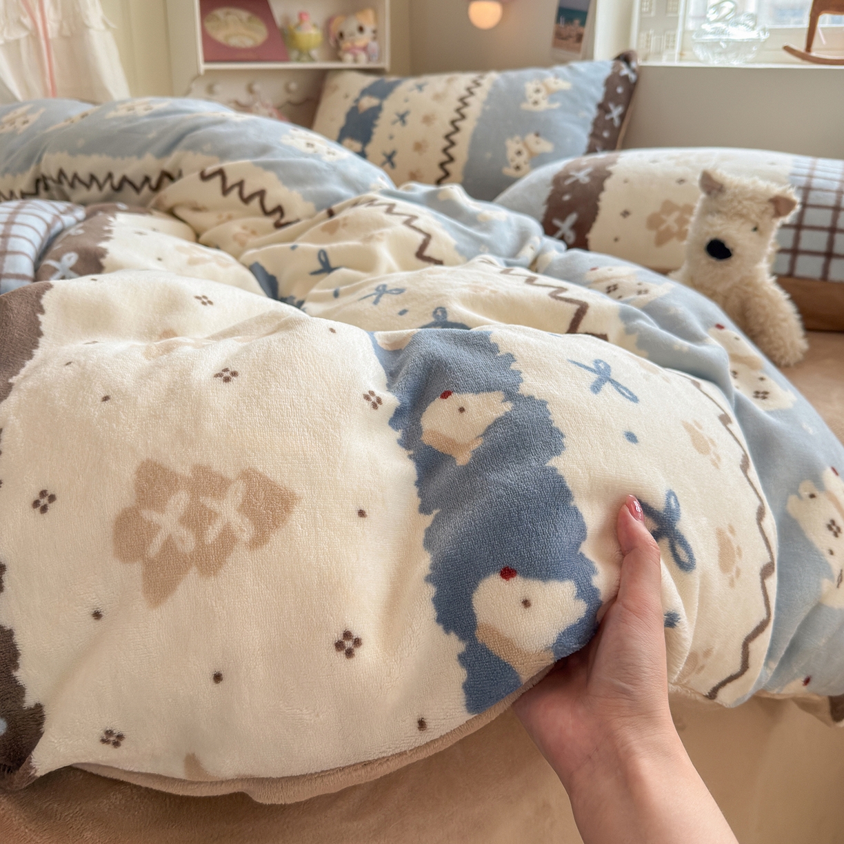 91家纺网 家纺一手货源 找家纺 （总）罗亿家纺 2025新款ins小清新少女奶油卡通可爱加厚200克牛奶绒四件套【3.6公斤】（小红书推荐）