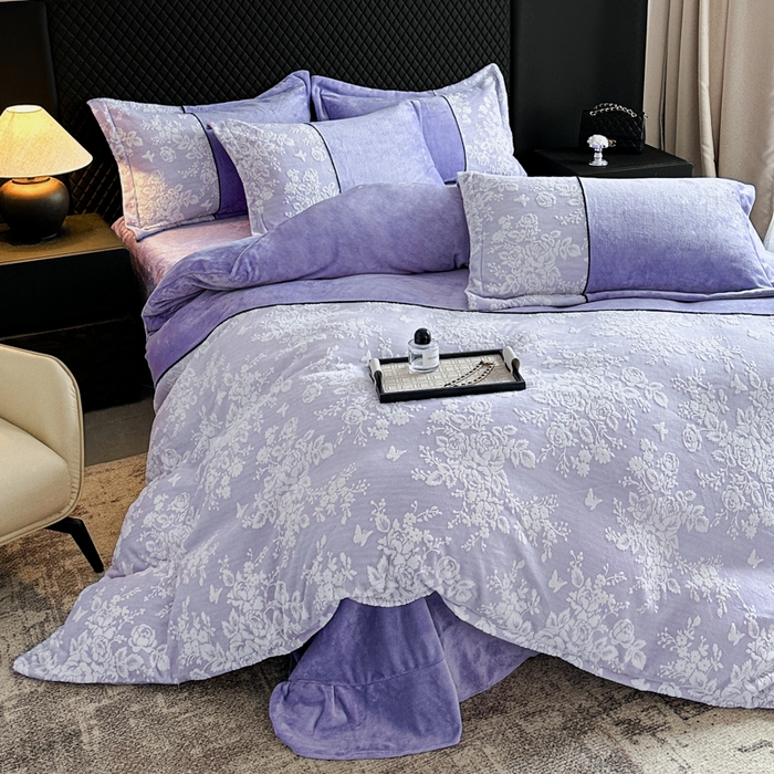 诺梵家纺 2025新款拼接雕花牛奶绒四件套 邂逅-紫