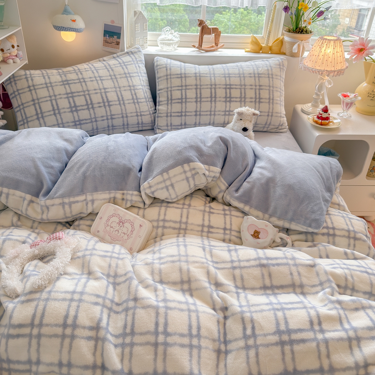 91家纺网 家纺一手货源 找家纺 （总）罗亿家纺 2025新款ins小清新少女奶油卡通可爱加厚200克牛奶绒四件套【3.6公斤】（小红书推荐）