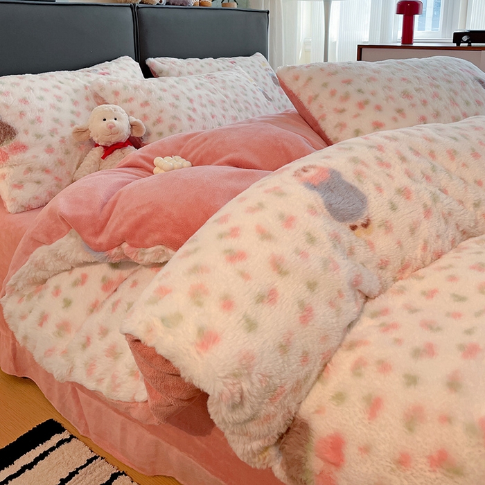 91家纺网 家纺一手货源 找家纺 金梦拉 2025直播爆款A类加厚兔绒印花系列四件套 童趣