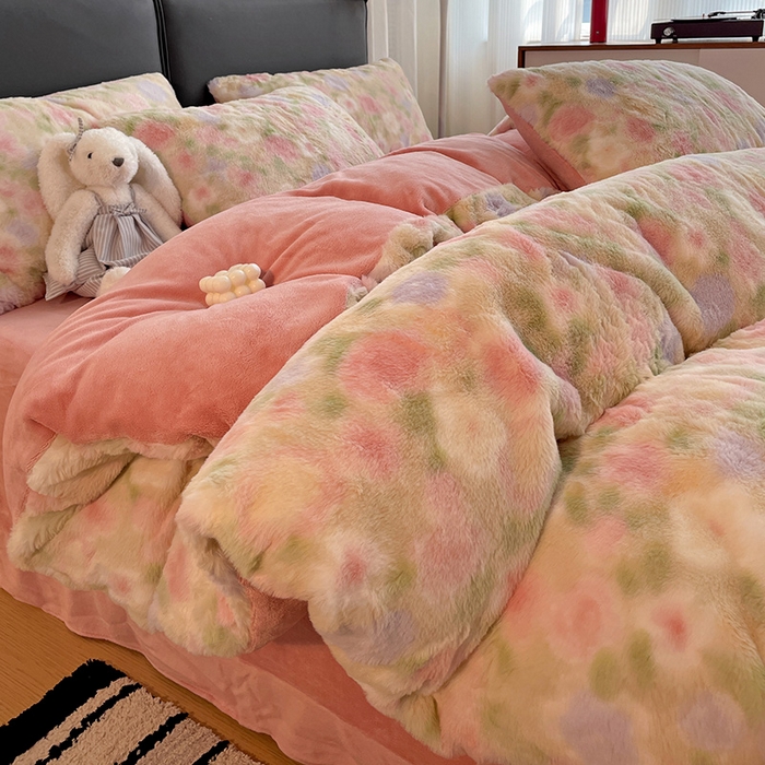 91家纺网 家纺一手货源 找家纺 金梦拉 2025直播爆款A类加厚兔绒印花系列四件套 曼塔