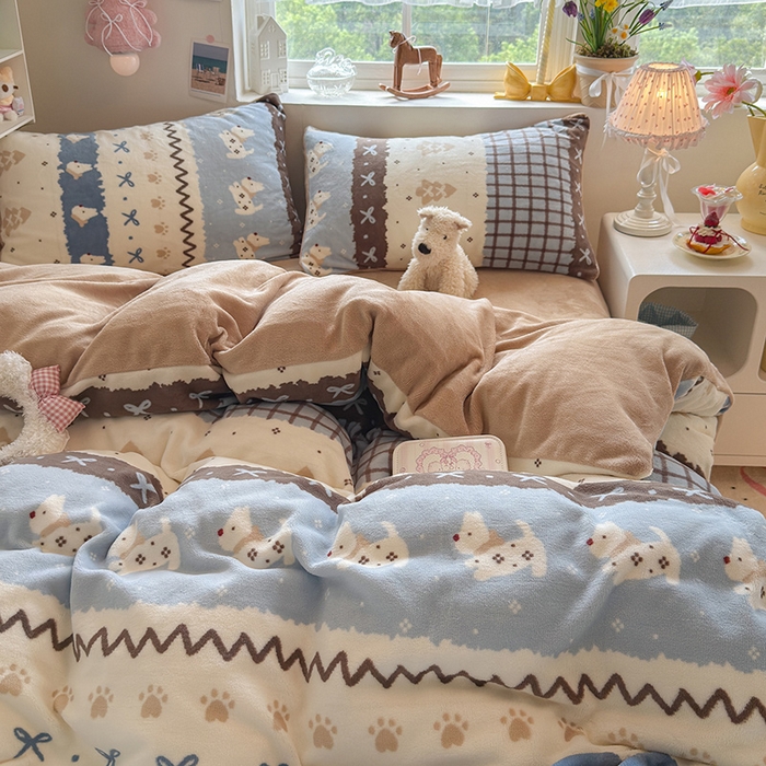 罗亿家纺 2025新款ins小清新少女奶油卡通可爱加厚200克牛奶绒四件套【3.6公斤】（小红书推荐） 阿奇