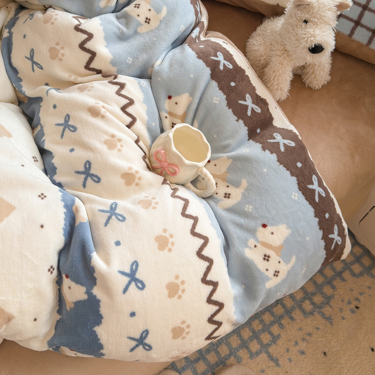 91家纺网 家纺一手货源 找家纺 罗亿家纺 2025新款ins小清新少女奶油卡通可爱加厚200克牛奶绒四件套【3.6公斤】（小红书推荐） 阿奇