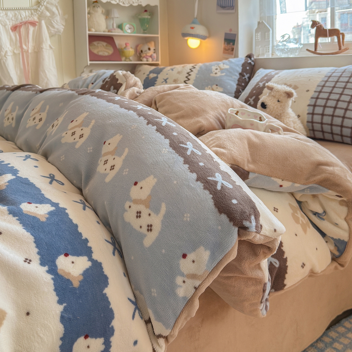 91家纺网 家纺一手货源 找家纺 罗亿家纺 2025新款ins小清新少女奶油卡通可爱加厚200克牛奶绒四件套【3.6公斤】（小红书推荐） 阿奇