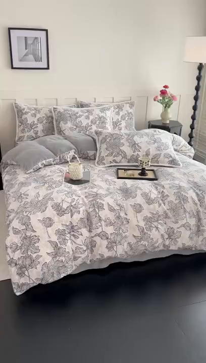 91家纺网 家纺一手货源 找家纺 赛丽雅 2025新款包边雕花烂花牛奶绒四件套 繁华熙悦