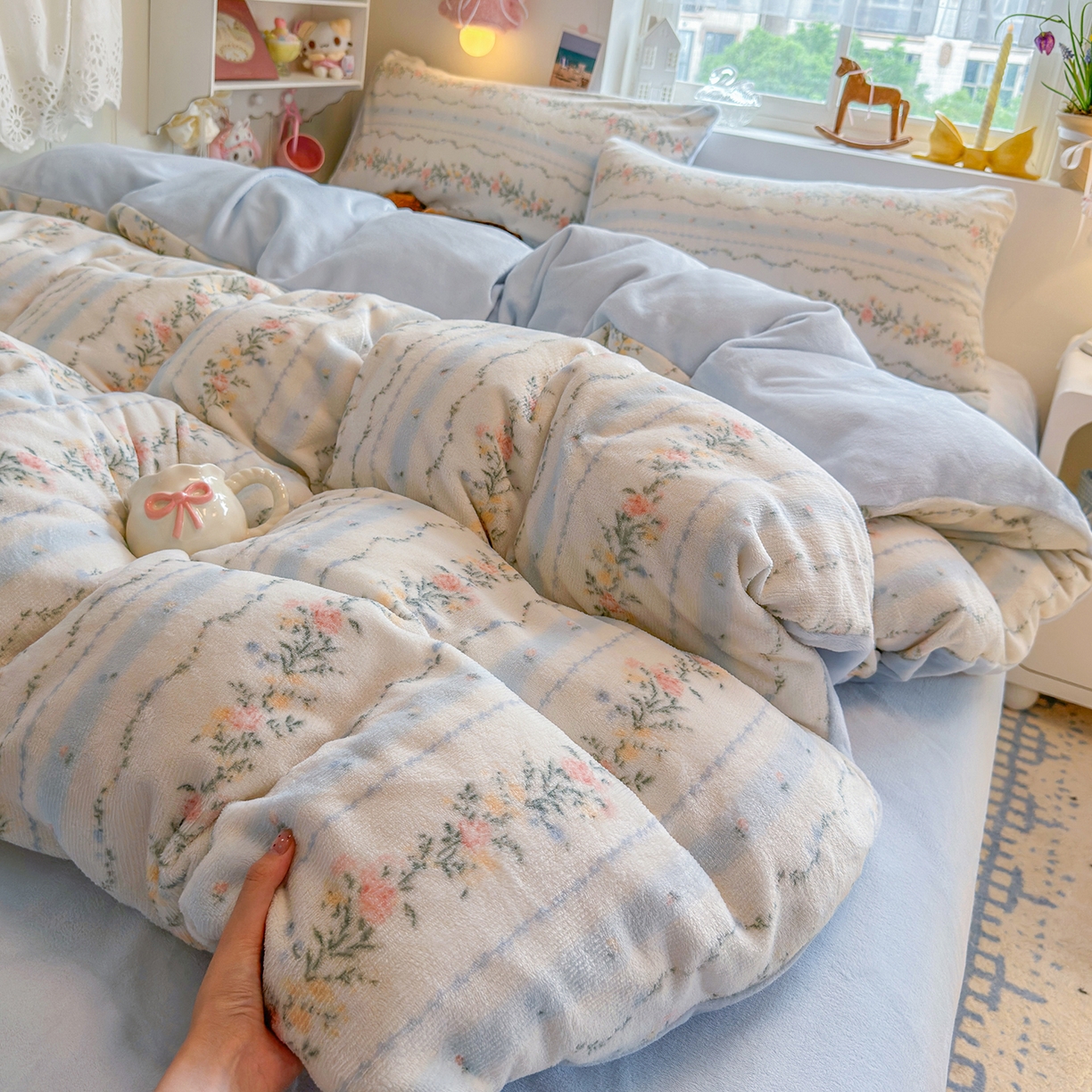 91家纺网 家纺一手货源 找家纺 罗亿家纺 2025新款ins小清新少女奶油卡通可爱加厚200克牛奶绒四件套【3.6公斤】（小红书推荐） 安夏