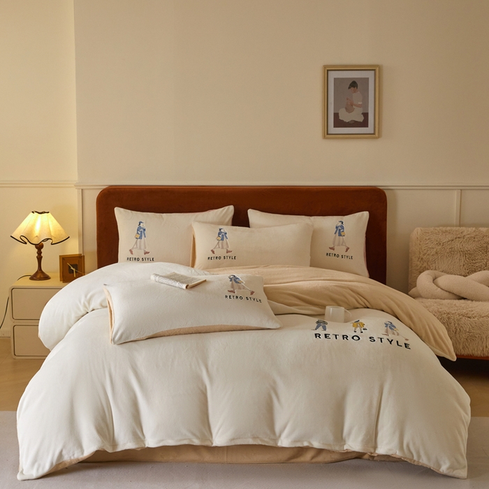 91家纺网 家纺一手货源 找家纺 （总）ONE TWO ONE 121 新品【牛奶绒刺绣四件套】2025毛毯被子四件套单件床单被套床笠珊瑚绒牛奶绒冬被法兰绒兔毛绒