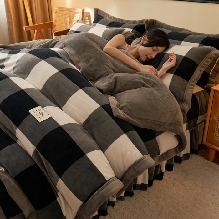 91家纺网 家纺一手货源 找家纺 （总）茉保家纺 2025新款无印风款牛奶绒床盖四件套