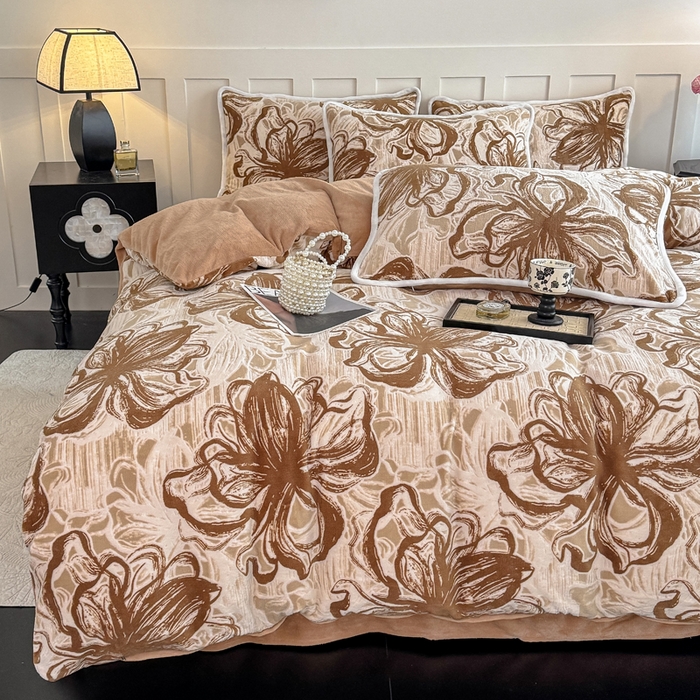 91家纺网 家纺一手货源 找家纺 赛丽雅 2025新款包边雕花烂花牛奶绒四件套 莫奈