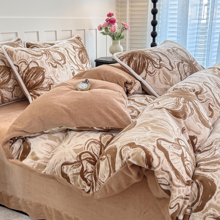 赛丽雅 2025新款包边雕花烂花牛奶绒四件套 莫奈