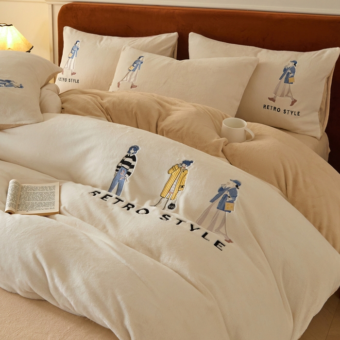 91家纺网 家纺一手货源 找家纺 （总）ONE TWO ONE 121 新品【牛奶绒刺绣四件套】2025毛毯被子四件套单件床单被套床笠珊瑚绒牛奶绒冬被法兰绒兔毛绒