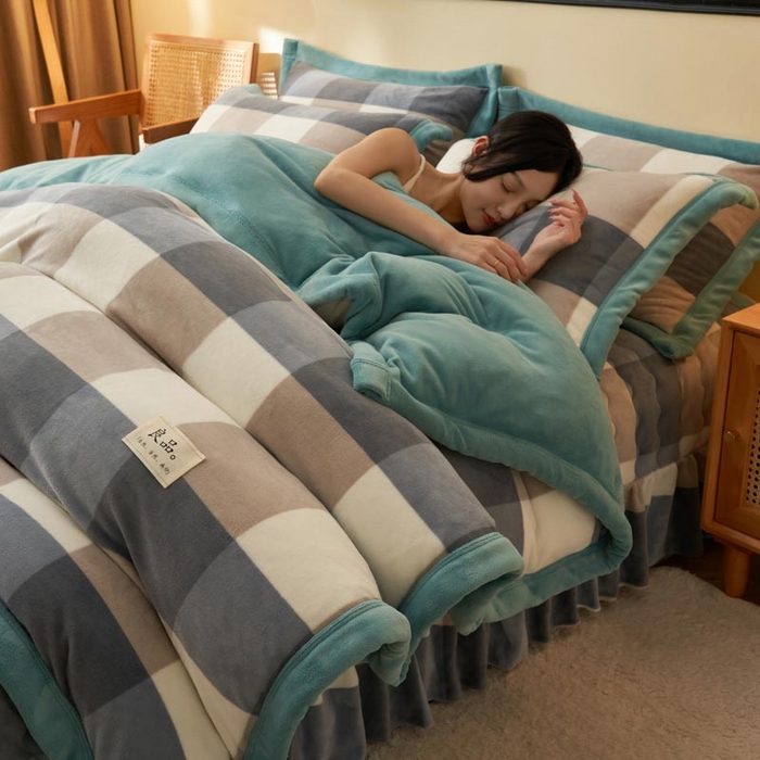 91家纺网 家纺一手货源 找家纺 （总）茉保家纺 2025新款无印风款牛奶绒床盖四件套