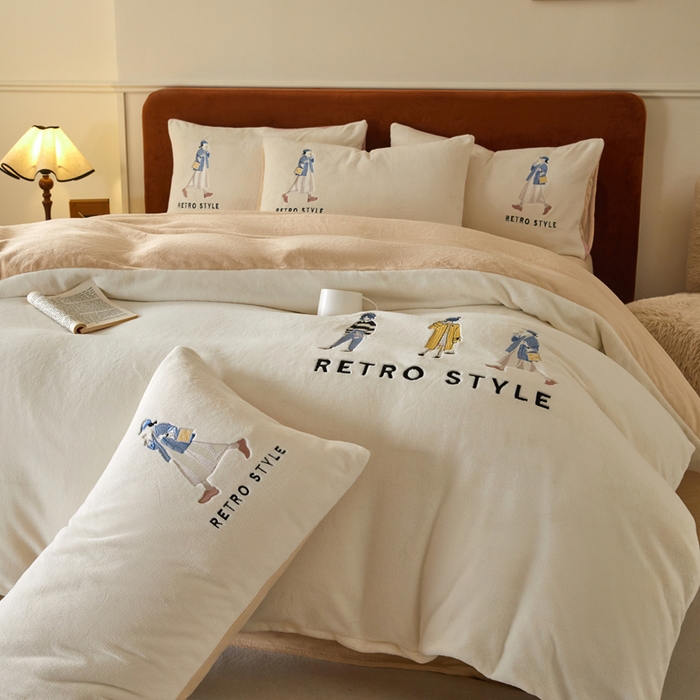 91家纺网 家纺一手货源 找家纺 （总）ONE TWO ONE 121 新品【牛奶绒刺绣四件套】2025毛毯被子四件套单件床单被套床笠珊瑚绒牛奶绒冬被法兰绒兔毛绒