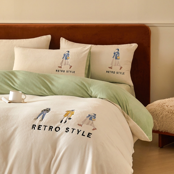 91家纺网 家纺一手货源 找家纺 ONE TWO ONE 121 新品【牛奶绒刺绣四件套】2025毛毯被子四件套单件床单被套床笠珊瑚绒牛奶绒冬被法兰绒兔毛绒 baby-浅绿