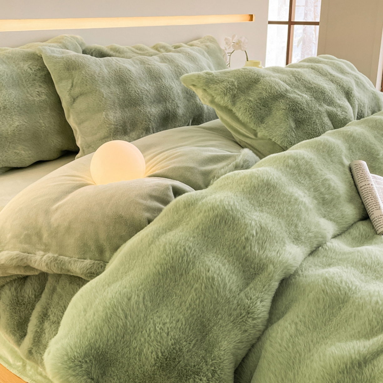 91家纺网 家纺一手货源 找家纺 曲之慕 2025新款高克重皮草绒牛奶绒兔毛四件套 颜可-绿