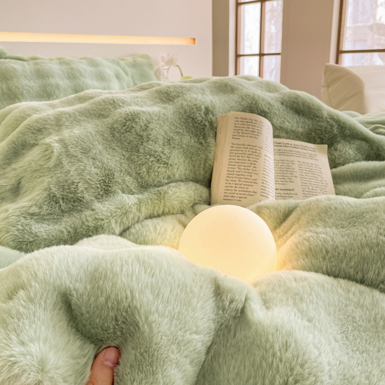 91家纺网 家纺一手货源 找家纺 曲之慕 2025新款高克重皮草绒牛奶绒兔毛四件套 颜可-绿