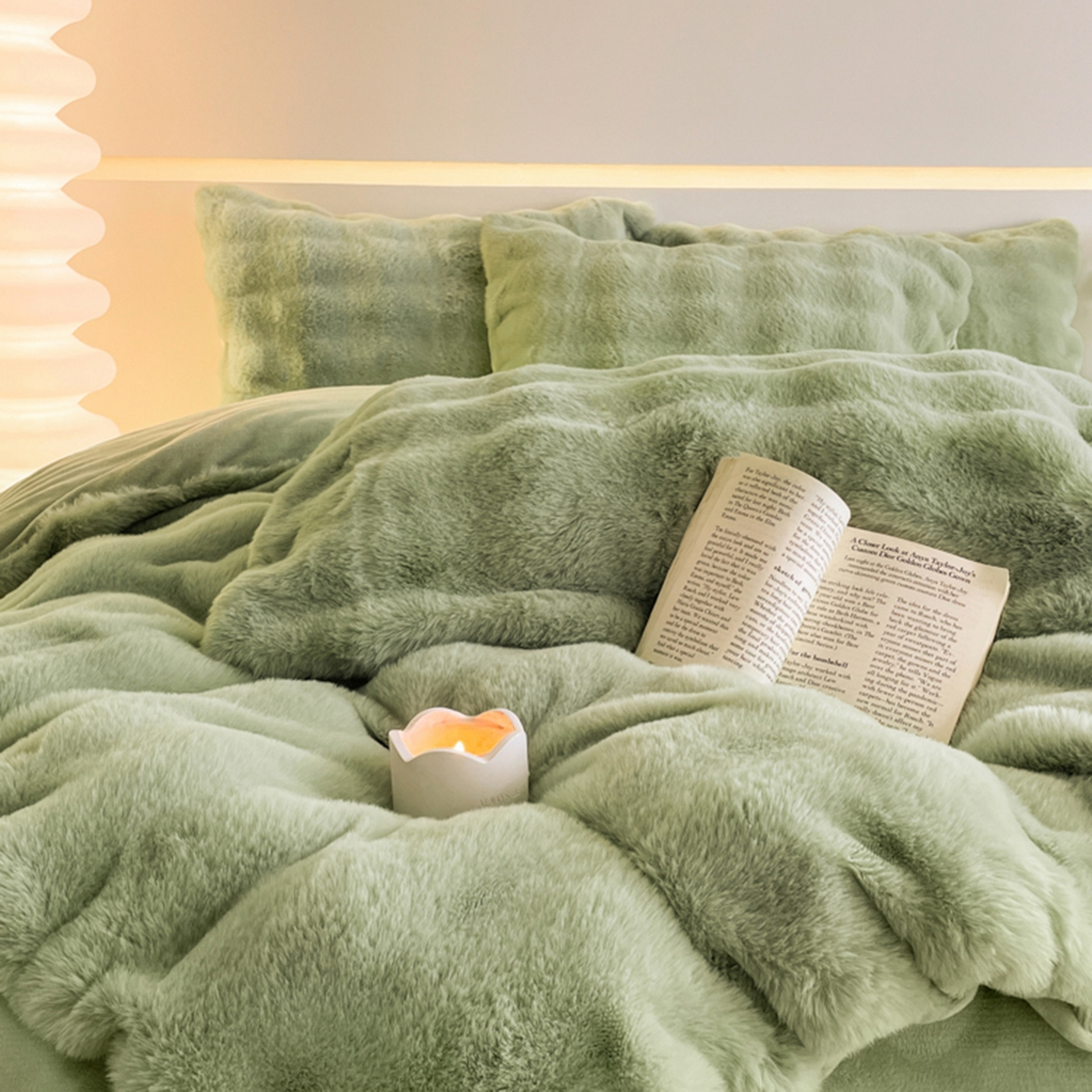 91家纺网 家纺一手货源 找家纺 曲之慕 2025新款高克重皮草绒牛奶绒兔毛四件套 颜可-绿