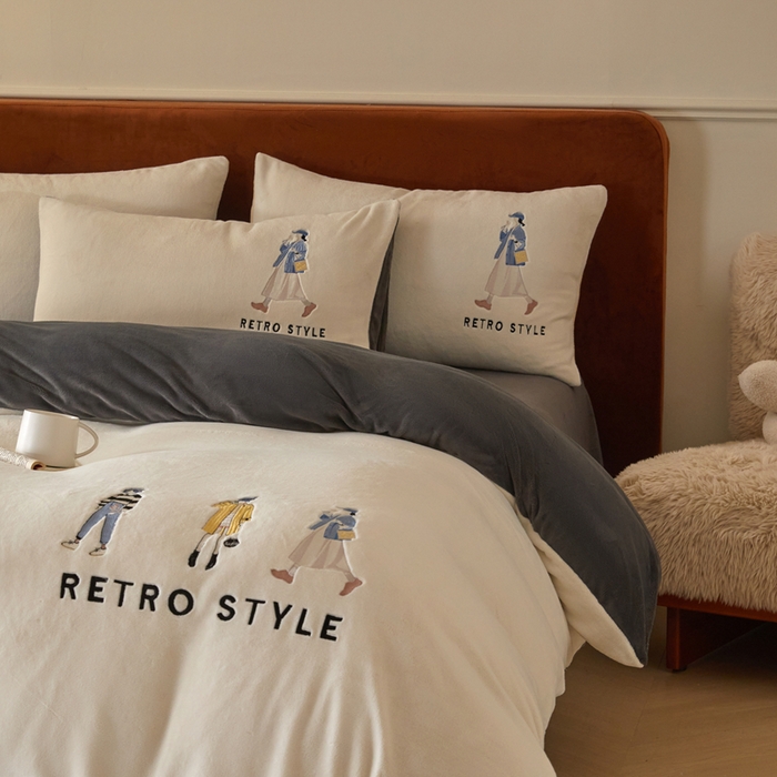 91家纺网 家纺一手货源 找家纺 ONE TWO ONE 121 新品【牛奶绒刺绣四件套】2025毛毯被子四件套单件床单被套床笠珊瑚绒牛奶绒冬被法兰绒兔毛绒 baby-深灰