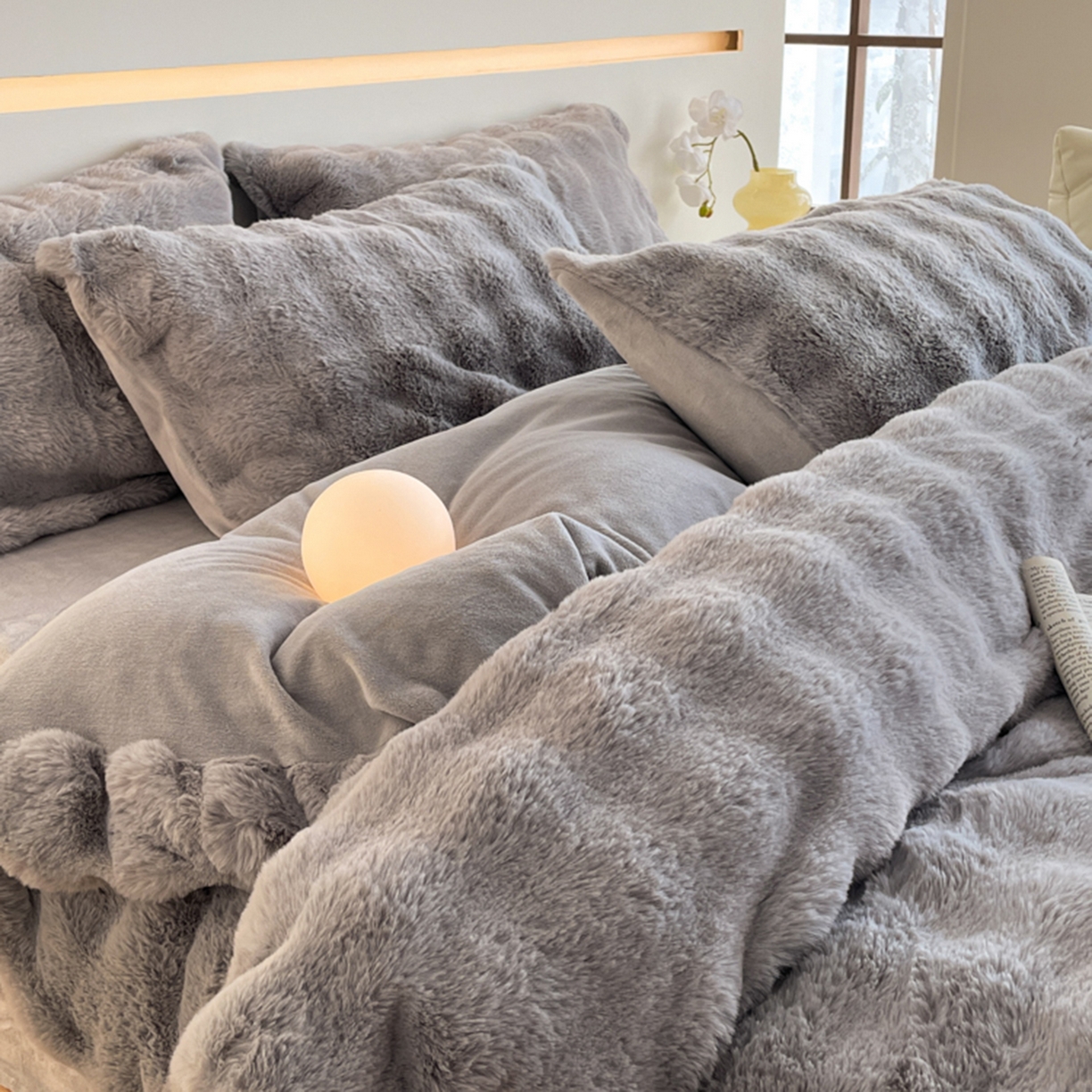 91家纺网 家纺一手货源 找家纺 曲之慕 2025新款高克重皮草绒牛奶绒兔毛四件套 颜可-灰