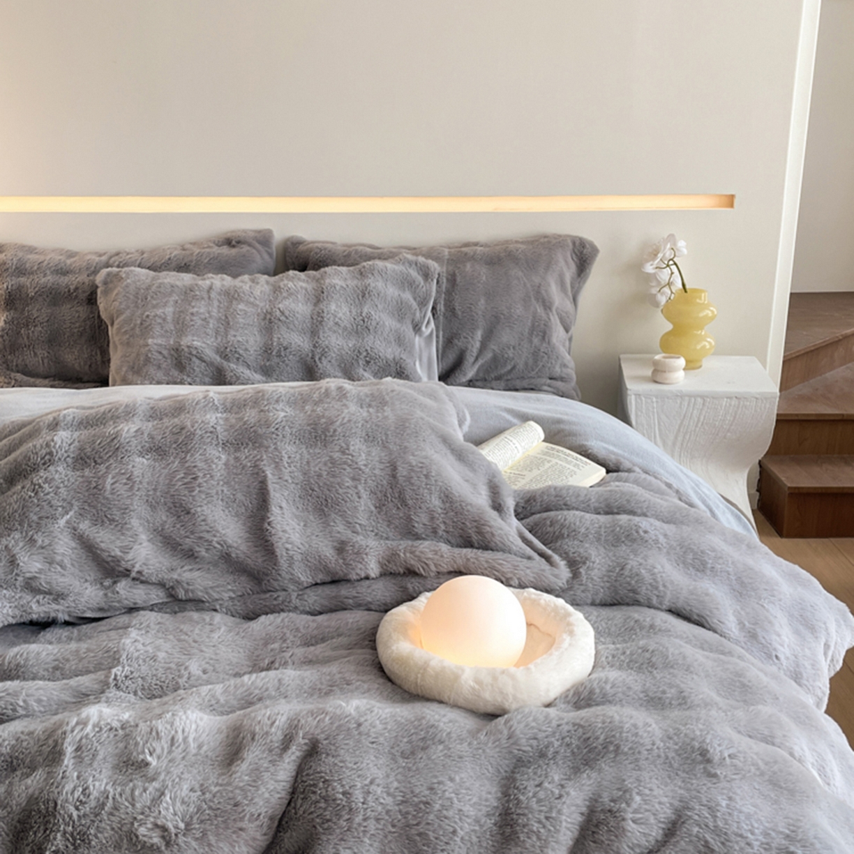 91家纺网 家纺一手货源 找家纺 曲之慕 2025新款高克重皮草绒牛奶绒兔毛四件套 颜可-灰