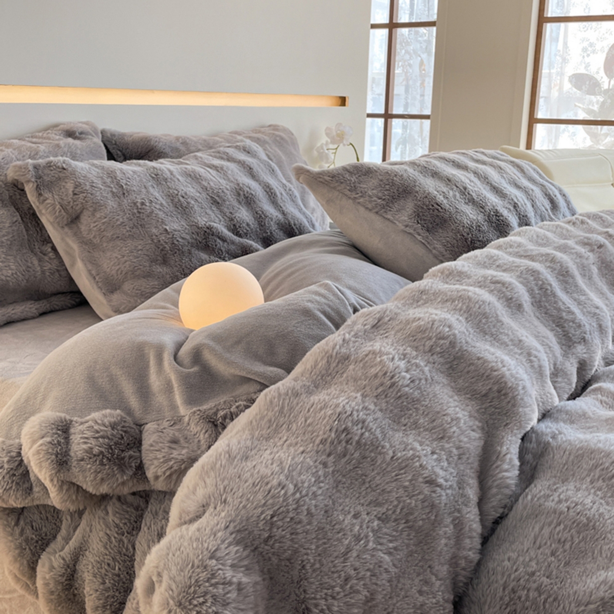 91家纺网 家纺一手货源 找家纺 曲之慕 2025新款高克重皮草绒牛奶绒兔毛四件套 颜可-灰