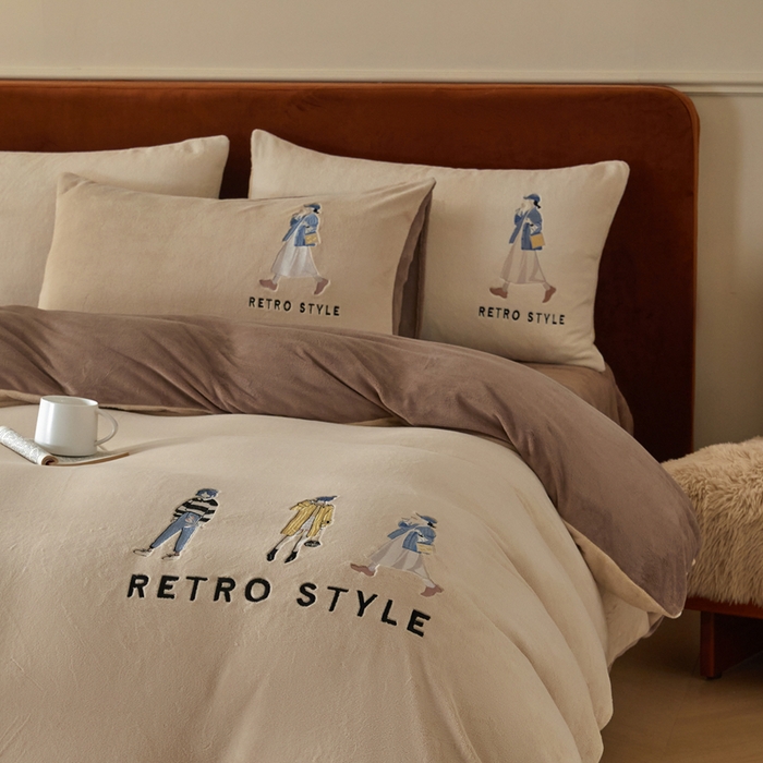 91家纺网 家纺一手货源 找家纺 ONE TWO ONE 121 新品【牛奶绒刺绣四件套】2025毛毯被子四件套单件床单被套床笠珊瑚绒牛奶绒冬被法兰绒兔毛绒 baby-棕咖