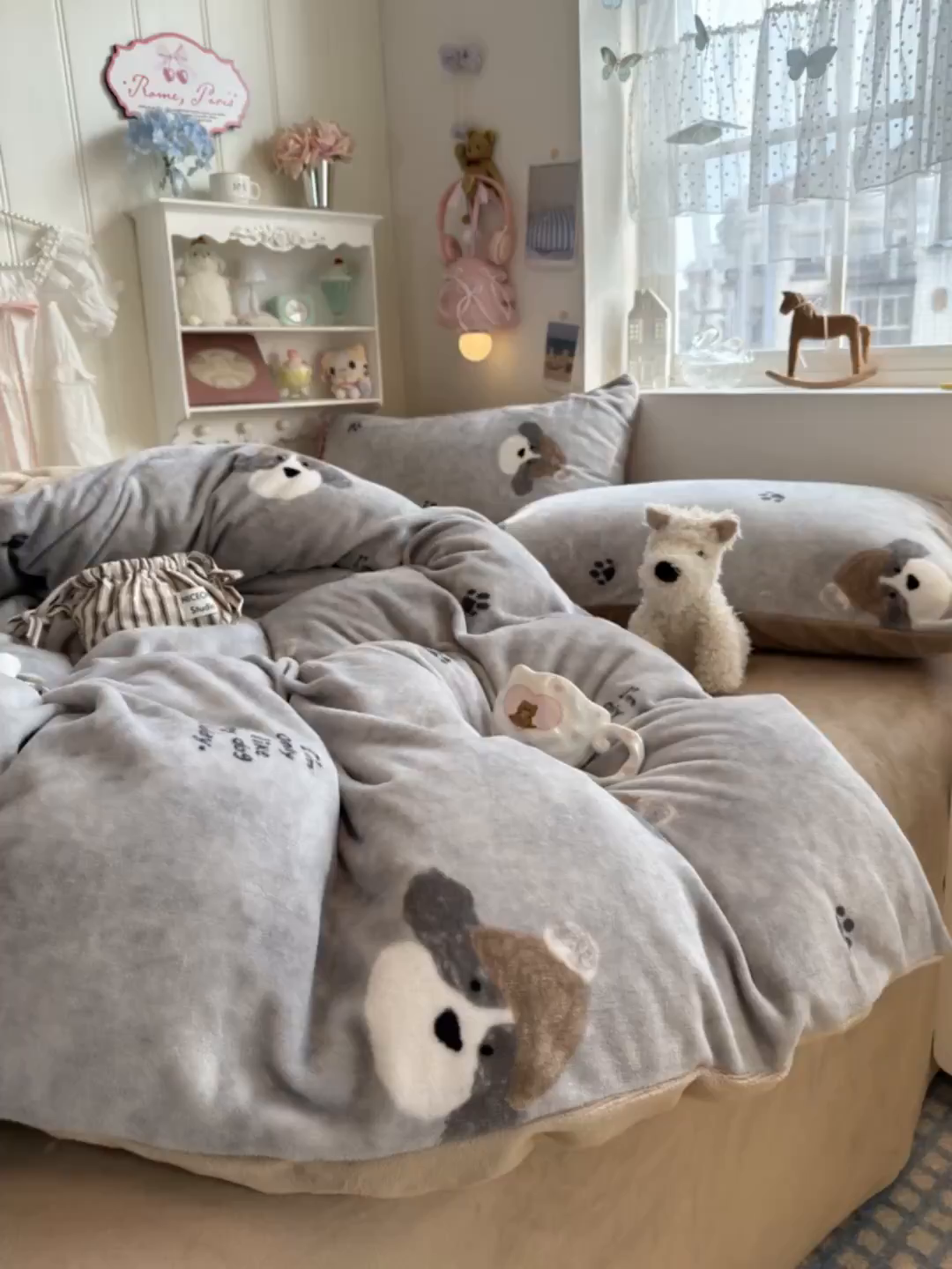 91家纺网 家纺一手货源 找家纺 罗亿家纺 2025新款ins小清新少女奶油卡通可爱加厚200克牛奶绒四件套【3.6公斤】（小红书推荐） 冬日狗