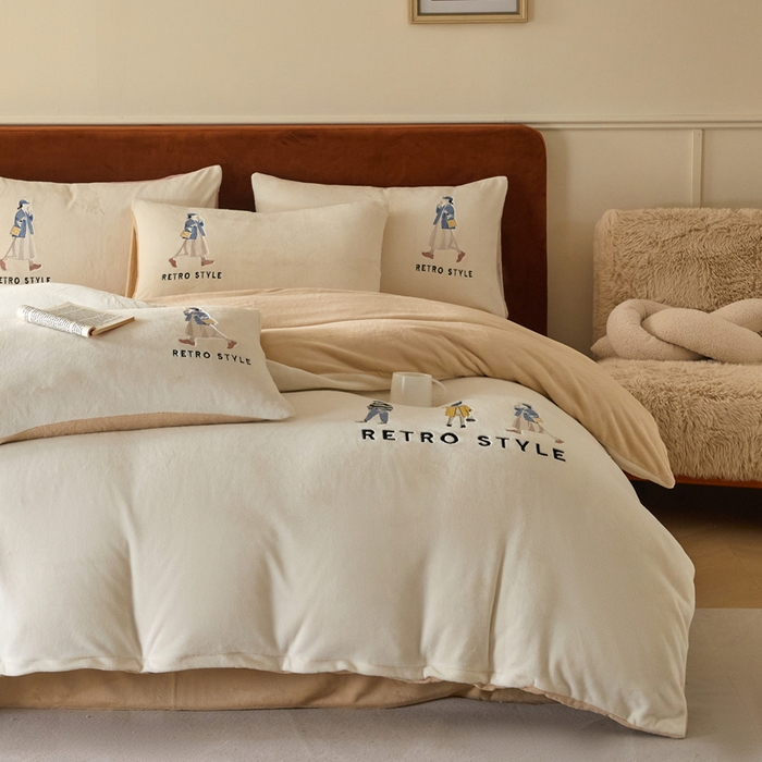 91家纺网 家纺一手货源 找家纺 ONE TWO ONE 121 新品【牛奶绒刺绣四件套】2025毛毯被子四件套单件床单被套床笠珊瑚绒牛奶绒冬被法兰绒兔毛绒 baby-白咖