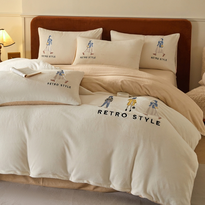 91家纺网 家纺一手货源 找家纺 ONE TWO ONE 121 新品【牛奶绒刺绣四件套】2025毛毯被子四件套单件床单被套床笠珊瑚绒牛奶绒冬被法兰绒兔毛绒 baby-白咖