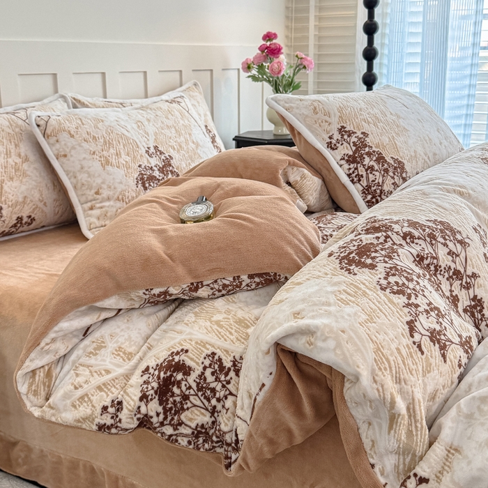 赛丽雅 2025新款包边雕花烂花牛奶绒四件套 西西里