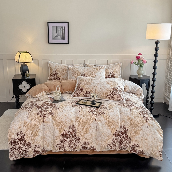 91家纺网 家纺一手货源 找家纺 赛丽雅 2025新款包边雕花烂花牛奶绒四件套 西西里