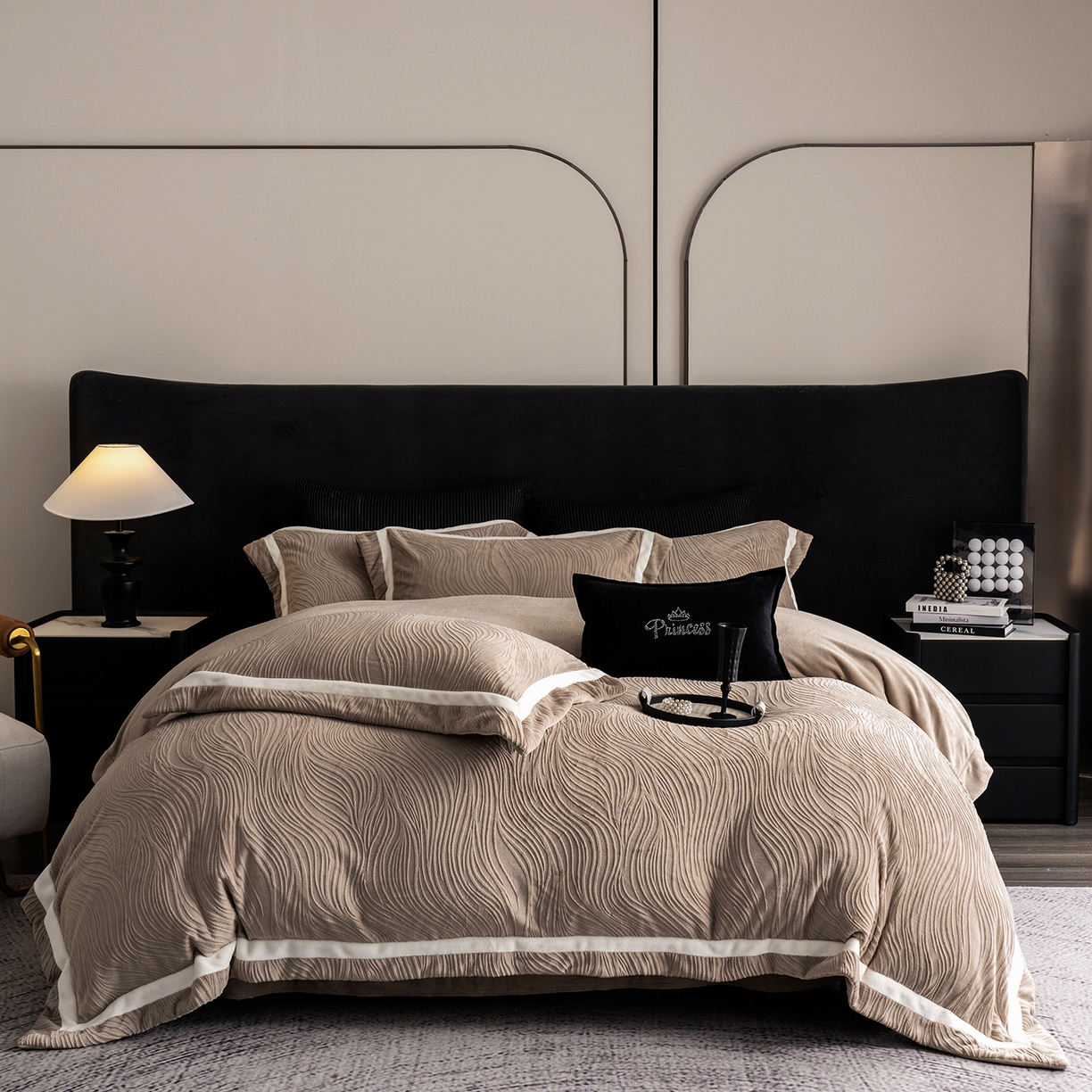 瑞雪家居 2025新款全消光雕花牛奶绒系列-波流 波流-米咖