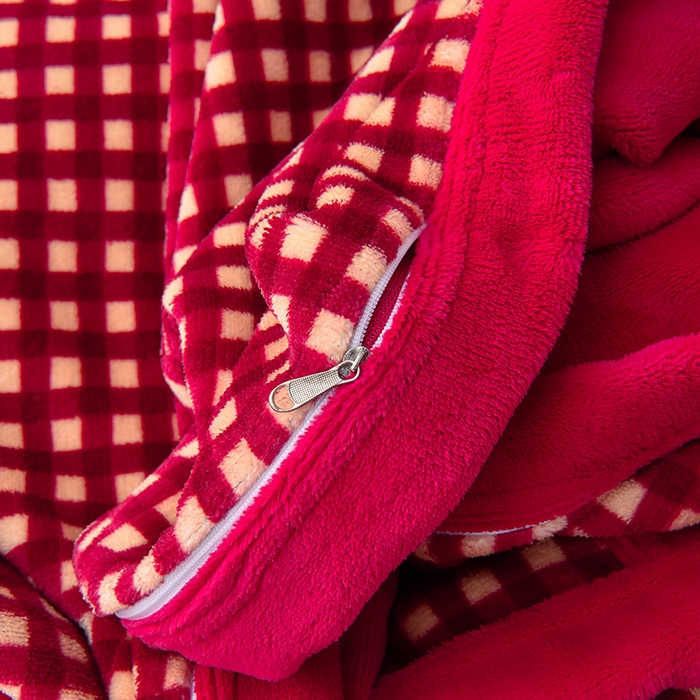 91家纺网 家纺一手货源 找家纺 茉保家纺 2024新款无印风款牛奶绒床盖四件套 红小格