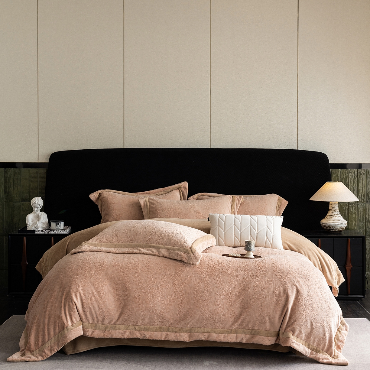 瑞雪家居 2025新款全消光雕花牛奶绒系列-唛叶 唛叶-浅驼