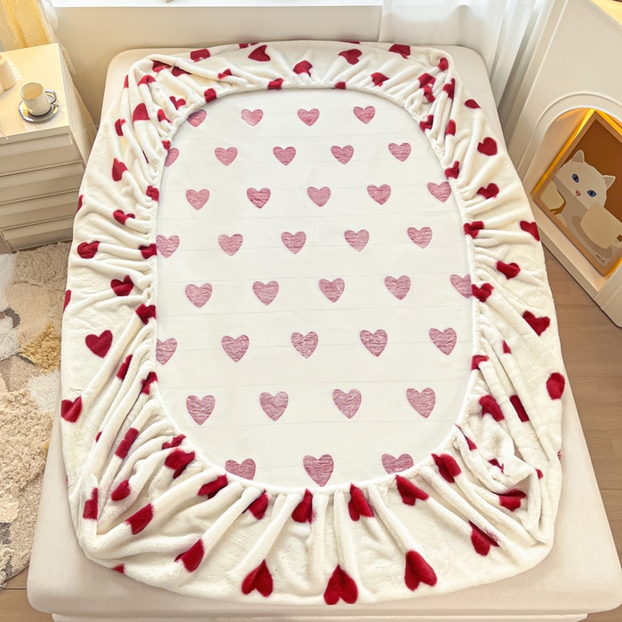 91家纺网 家纺一手货源 找家纺 雅居纺家纺 2025新款高克重兔绒印花单床笠-爱心 爱心-红