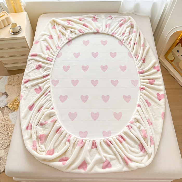 91家纺网 家纺一手货源 找家纺 （总）雅居纺家纺 2025新款高克重兔绒印花单床笠-爱心