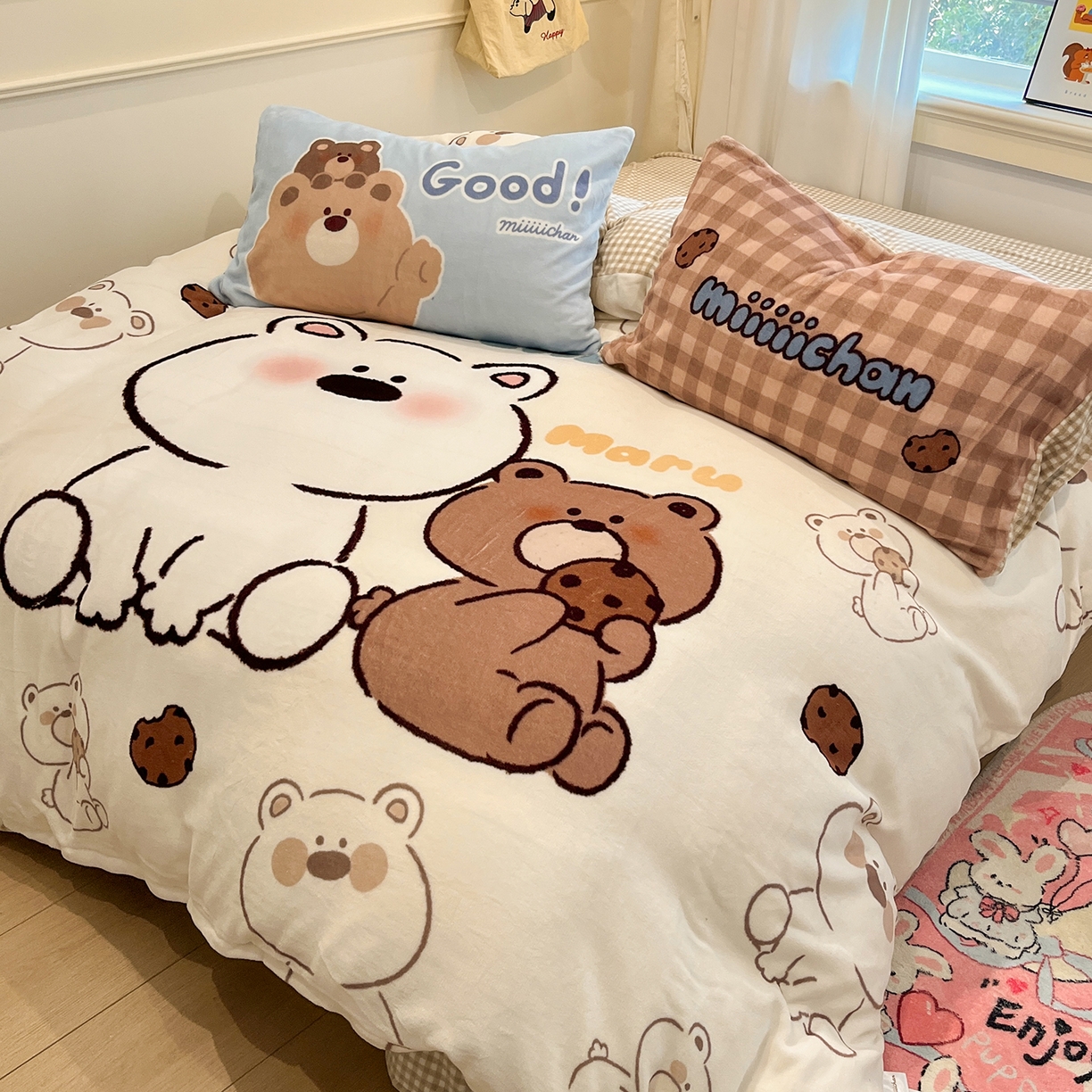 91家纺网 家纺一手货源 找家纺 （总）桃子家居 2025新品A类正版授权miiiiichan咪酱大版卡通数码印花加厚牛奶绒系列四件套