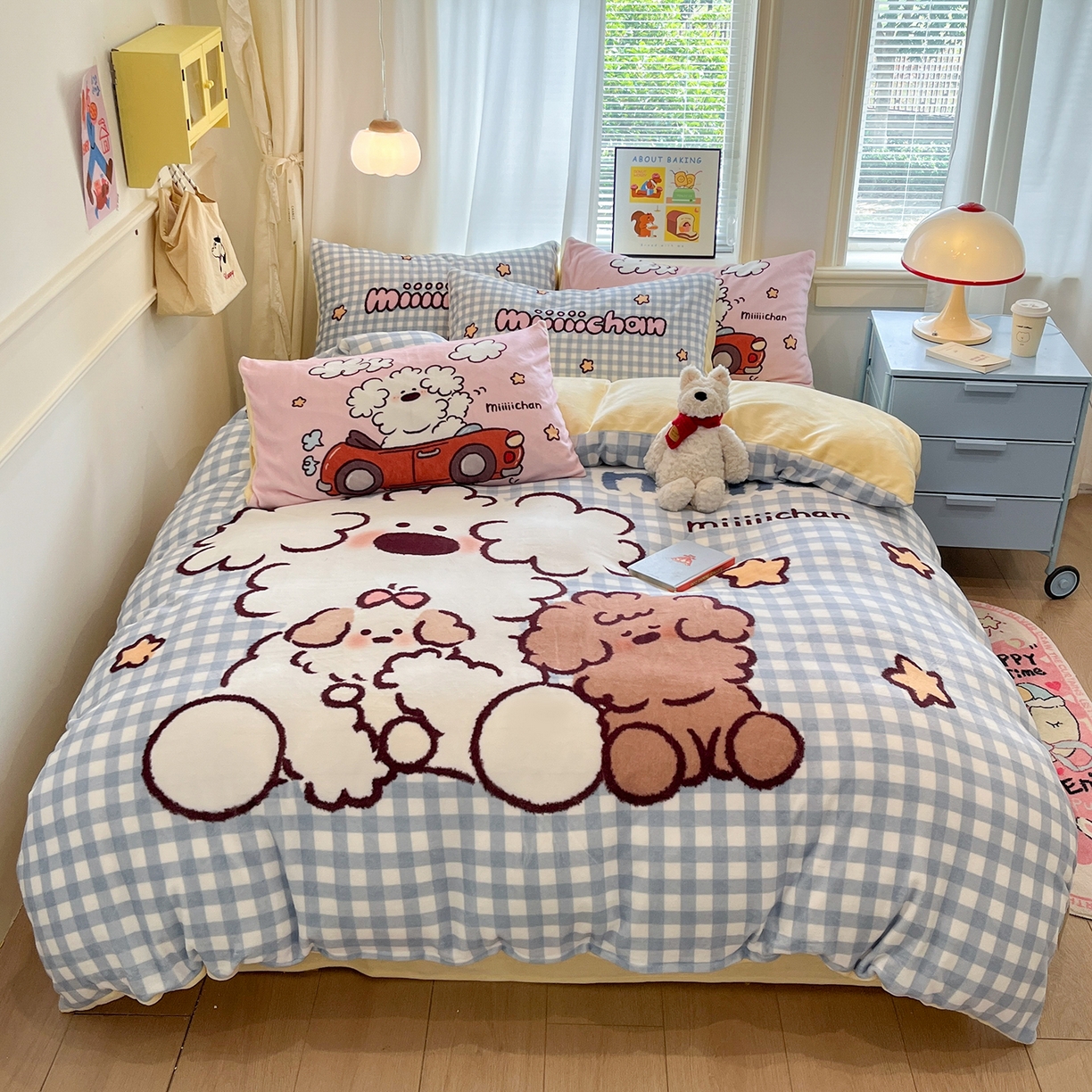 91家纺网 家纺一手货源 找家纺 （总）桃子家居 2025新品A类正版授权miiiiichan咪酱大版卡通数码印花加厚牛奶绒系列四件套